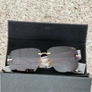 DEZI 2000s Gold and Dark Smoke Square Rimless Sunglasses